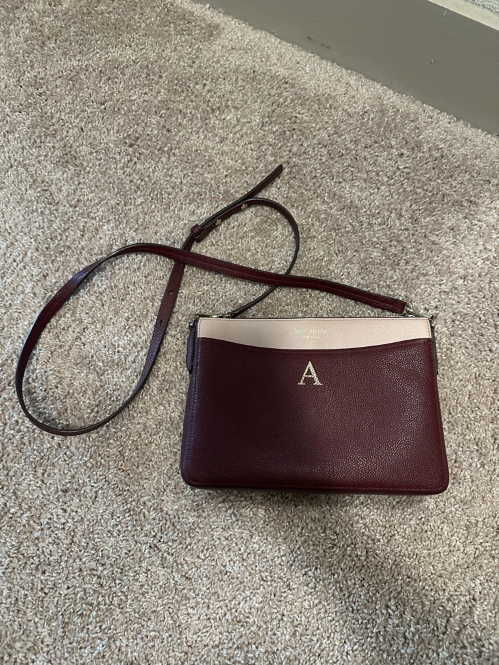 kate spade Two-Tone Wine & Cream Pebbled Leather Crossbody